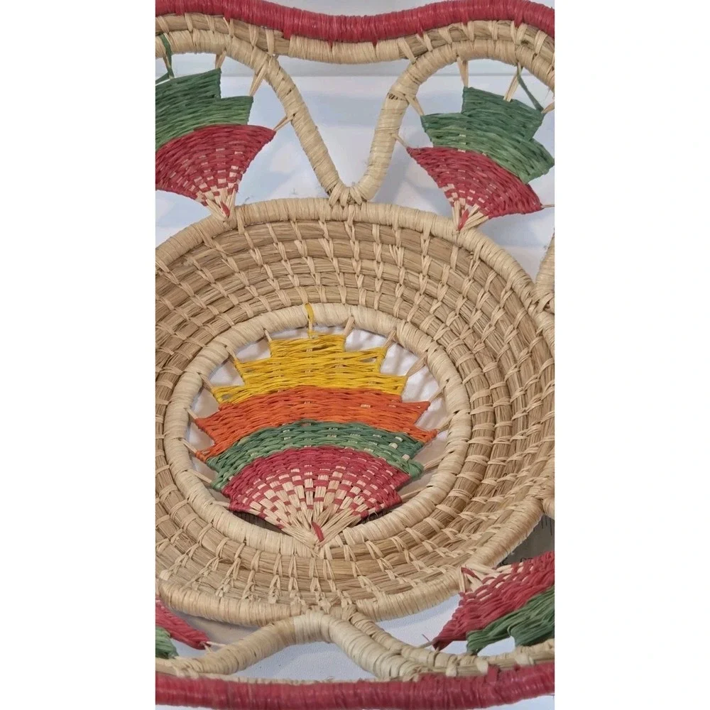 Natural Hand‎ Woven Boho Chic Basket Round Red Green Yellow Orange